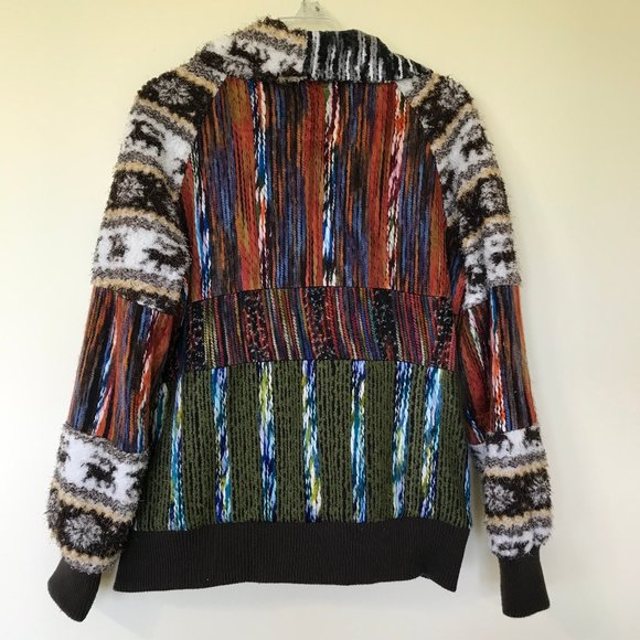 Elena Wang Colorful Textured Patchwork Zip Up Cardigan Jacket Top NWOT - Picture 3 of 10